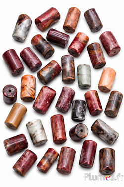 Natursteinperlen - 12 x 7 mm - rot-braun